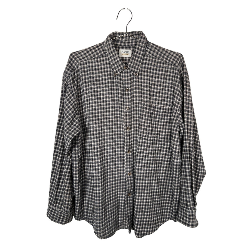 Dadcore‎ Plaid Button Up Shirt Cache Creek Black White Cotton Mens XL Grunge